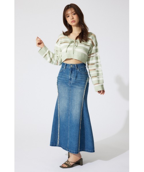 rienda（リエンダ）の「シアーボーダーニットカーディガン　シアートップス 春服（カーディガン/ボレロ・レディース・ホワイト/グリーン/ピンク・FREE）」の17枚目の写真