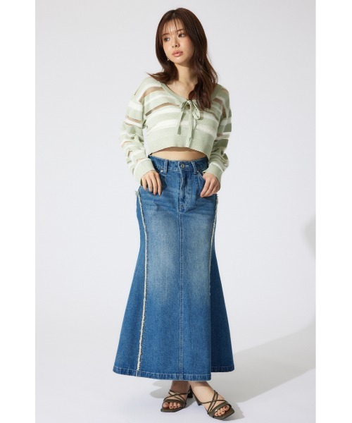 rienda（リエンダ）の「シアーボーダーニットカーディガン　シアートップス 春服（カーディガン/ボレロ・レディース・ホワイト/グリーン/ピンク・FREE）」の18枚目の写真