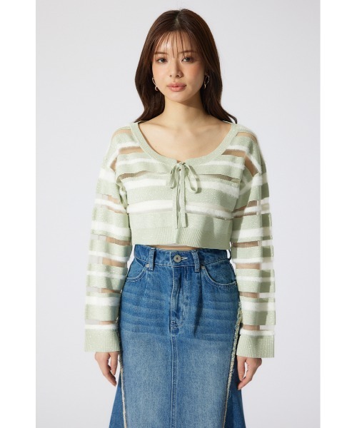 rienda（リエンダ）の「シアーボーダーニットカーディガン　シアートップス 春服（カーディガン/ボレロ・レディース・ホワイト/グリーン/ピンク・FREE）」の19枚目の写真