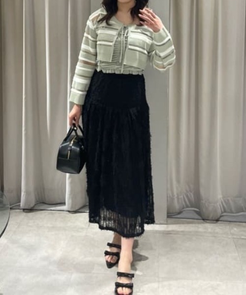 rienda（リエンダ）の「シアーボーダーニットカーディガン　シアートップス 春服（カーディガン/ボレロ・レディース・ホワイト/グリーン/ピンク・FREE）」の8枚目の写真