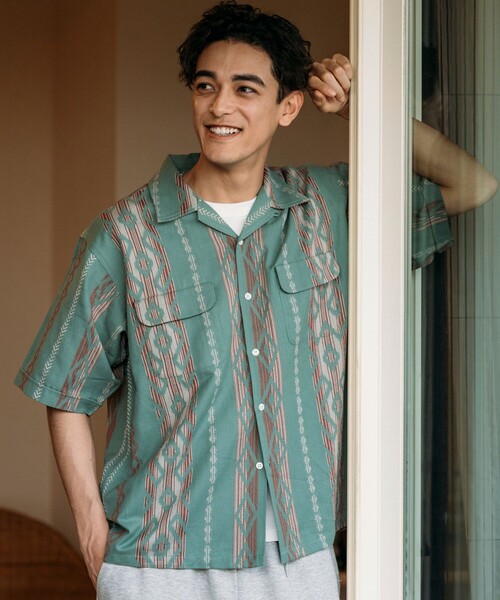 セール】インド製 リラックスフィット イカット柄 ジャカード オープン