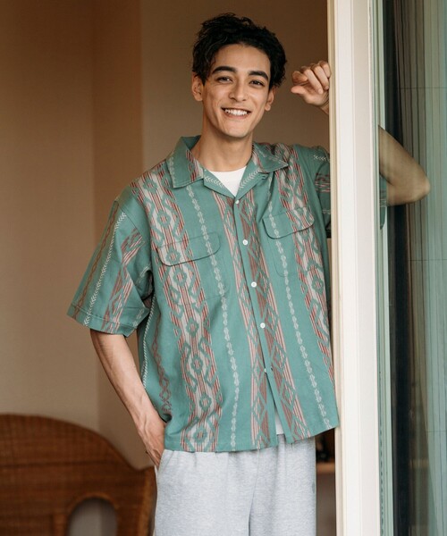 セール】インド製 リラックスフィット イカット柄 ジャカード オープン