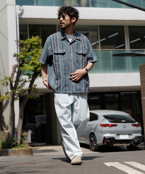 セール】インド製 リラックスフィット イカット柄 ジャカード オープン