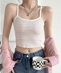 マルチボーダーカップ付きリブ キャミソール