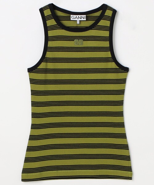 GANNI/ガニー Striped Soft Cotton Rib Tank / T4188 / T4144 / ワンポイントロゴ刺繍 ソフトコットン リブタンク