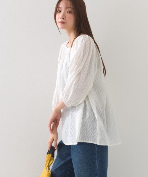 OMNES(オムネス)の「コットンジャガード2WAYプルオーバーブラウス(シャツ/ブラウス・レディース・ブラック/ベージュ/ブルー系/ホワイト・FREE)」の6枚目の写真