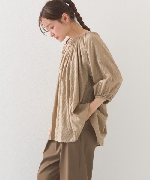 OMNES(オムネス)の「コットンジャガード2WAYプルオーバーブラウス(シャツ/ブラウス・レディース・ブラック/ベージュ/ブルー系/ホワイト・FREE)」の16枚目の写真