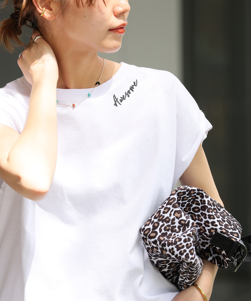 ➀【JOURNAL STANDARD relume】白 刺繍ロゴフレンチTEE 追加》刺繍ロゴフレンチTEE（Tシャツ/カットソー）｜JOURNAL