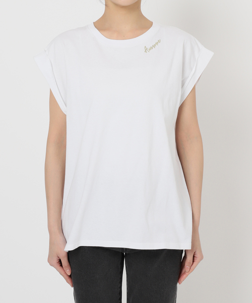➀【JOURNAL STANDARD relume】白 刺繍ロゴフレンチTEE 追加》刺繍ロゴフレンチTEE（Tシャツ/カットソー）｜JOURNAL