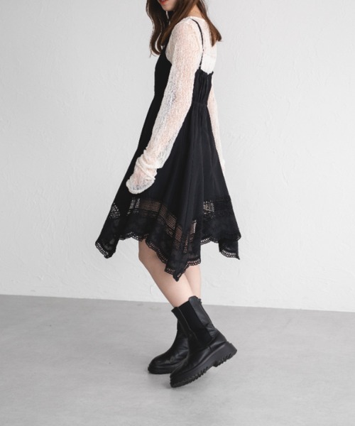 raffime（ラフィミー）の「コットンレースイレヘムキャミソールワンピース（ワンピース・レディース・オフホワイト/ブラック・フリー）」の18枚目の写真