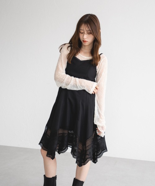 raffime（ラフィミー）の「コットンレースイレヘムキャミソールワンピース（ワンピース・レディース・オフホワイト/ブラック・フリー）」の19枚目の写真