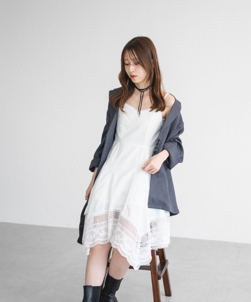 raffime（ラフィミー）の「コットンレースイレヘムキャミソールワンピース（ワンピース・レディース・オフホワイト/ブラック・フリー）」の8枚目の写真