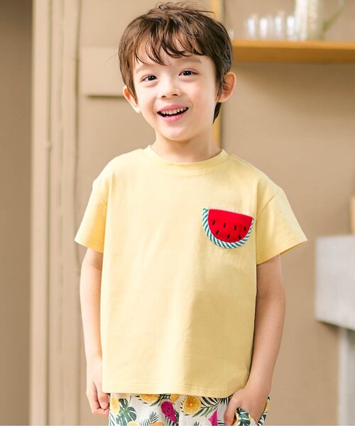 apres les cours(アプレレクール)の「【UVカット/速乾/接触冷感】モチーフポケット半袖Tシャツ_ジュニア対応(Tシャツ/カットソー・キッズ・アイボリー/ピンク/ミント/イエロー・120/130/100/110/80/90)」の4枚目の写真