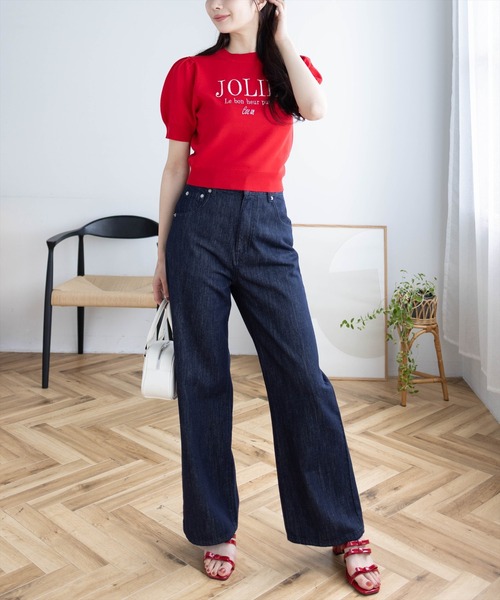 clear（クリア）の「ロゴ刺繍半袖ニットトップス[着回し力抜群 上品 大人 フェミニン]（ニット/セーター・レディース・グレー/レッド/アイボリー/ブラック/モカ/ボルドー・F）」の7枚目の写真