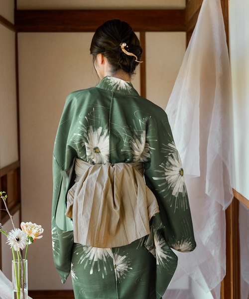 mideal マイディール オリジナル花柄 浴衣 グリーン ⚠️帯なし original floral pattern yukata / オリジナル花柄浴衣（浴衣