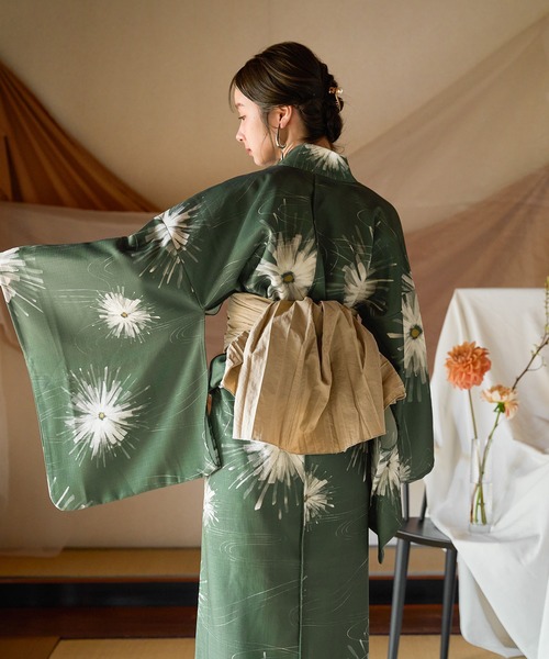 未使用オリーブグリーン花柄浴衣 original floral pattern yukata / オリジナル花柄浴衣 – favclo.