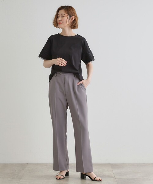 grove（グローブ）の「ひんやり、すらり。夏の美シルエット ドレープストレートパンツ（その他パンツ・レディース・ブラック/ベージュ/グレー・03/02/01/04/05）」の5枚目の写真