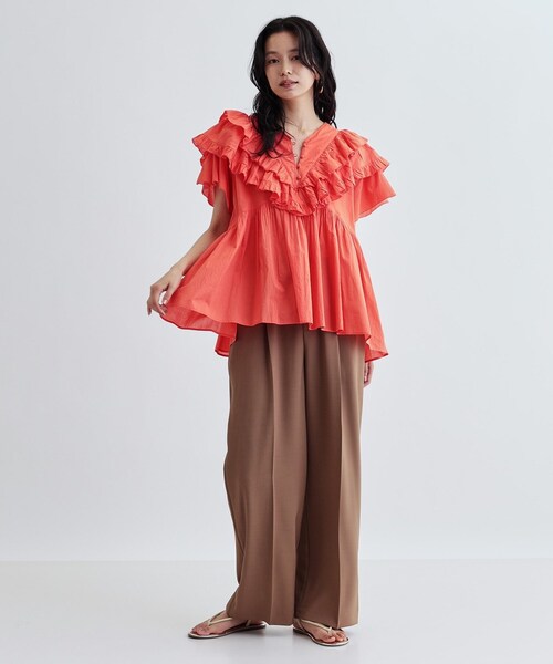 GALLEST（ギャレスト）の「フリルレイヤードコットンブラウス（シャツ/ブラウス・レディース・オレンジ/ブラック・38）」の17枚目の写真