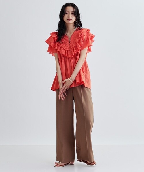 GALLEST（ギャレスト）の「フリルレイヤードコットンブラウス（シャツ/ブラウス・レディース・オレンジ/ブラック・38）」の16枚目の写真