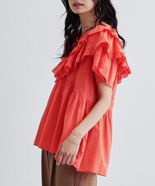 GALLEST（ギャレスト）の「フリルレイヤードコットンブラウス（シャツ/ブラウス・レディース・オレンジ/ブラック・38）」の14枚目の写真