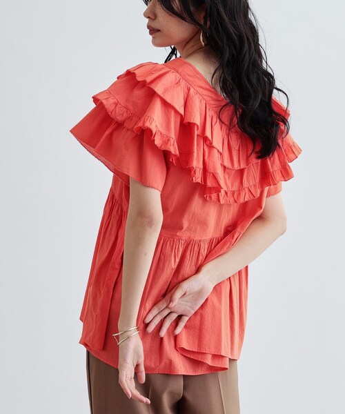 GALLEST（ギャレスト）の「フリルレイヤードコットンブラウス（シャツ/ブラウス・レディース・オレンジ/ブラック・38）」の12枚目の写真