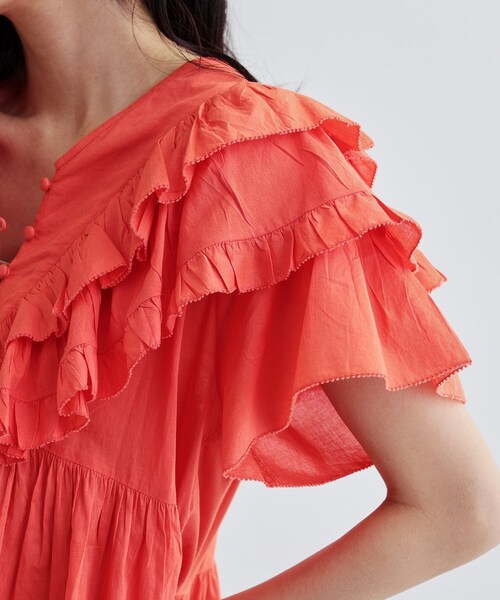 GALLEST（ギャレスト）の「フリルレイヤードコットンブラウス（シャツ/ブラウス・レディース・オレンジ/ブラック・38）」の10枚目の写真