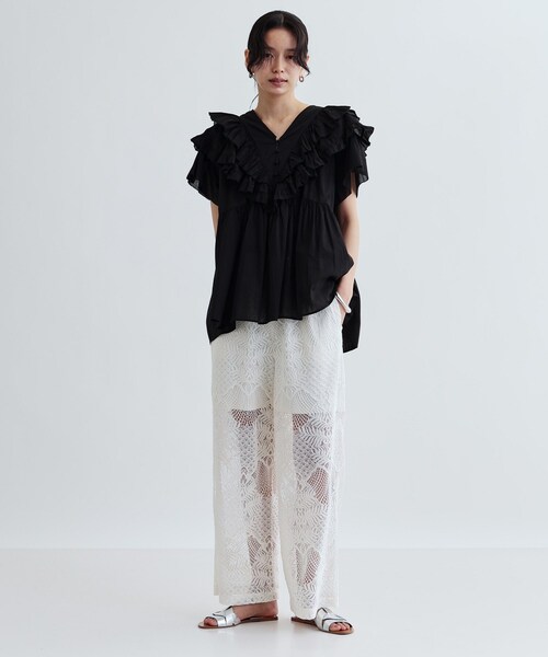 GALLEST（ギャレスト）の「フリルレイヤードコットンブラウス（シャツ/ブラウス・レディース・オレンジ/ブラック・38）」の8枚目の写真