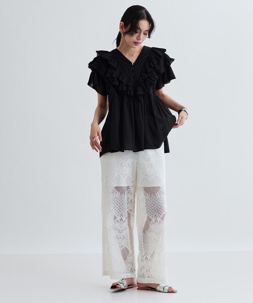 GALLEST（ギャレスト）の「フリルレイヤードコットンブラウス（シャツ/ブラウス・レディース・オレンジ/ブラック・38）」の7枚目の写真