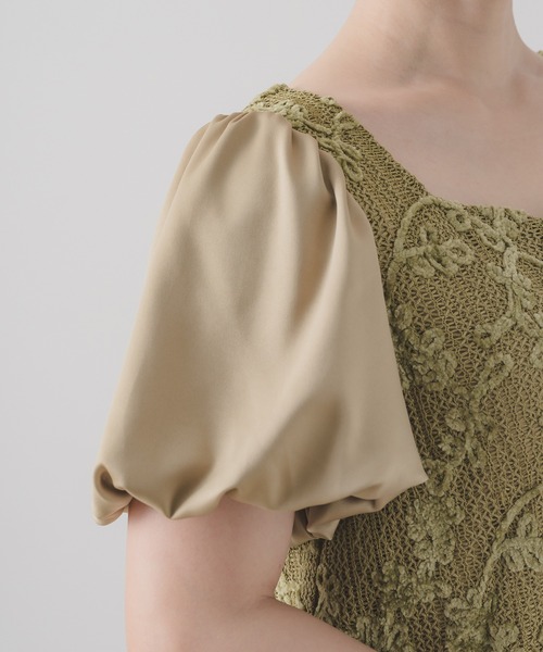 INTER FACTORY(インターファクトリー)の「モール刺繍ワンピースドレス made in INTER FACTORY 【オケージョンドレス/結婚式/二次会/同窓会/成人式/お呼ばれ】(ドレス・レディース・オリーブ/ブラック・FREE)」の6枚目の写真