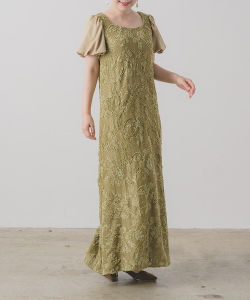 1点限定品　結婚式ワンピース □レース衿花柄ロングワンピース/an another angelus