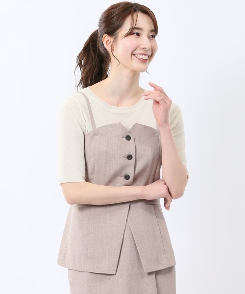 m.f.editorial(エムエフエディトリアル)の「【接触冷感 ウォッシャブル】m.f.エディトリアル レディース 杢調 ビスチェ ベージュ(セットアップ可能)(スーツベスト・レディース・ベージュ・MEDIUM/LARGE)」の1枚目の写真