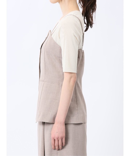 m.f.editorial(エムエフエディトリアル)の「【接触冷感 ウォッシャブル】m.f.エディトリアル レディース 杢調 ビスチェ ベージュ(セットアップ可能)(スーツベスト・レディース・ベージュ・MEDIUM/LARGE)」の4枚目の写真