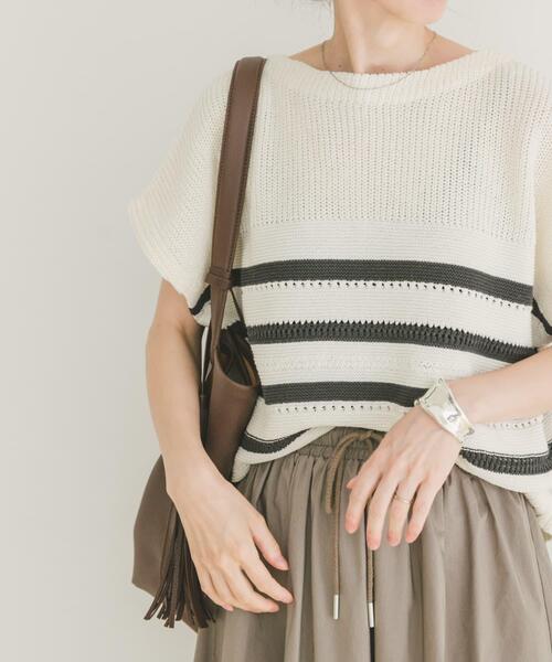 ITEMS URBANRESEARCH(アイテムズ アーバンリサーチ)の「ミックスパターンフレンチニット(ニット/セーター・レディース・その他1/ブラウン/ライトベージュ・FREE)」の3枚目の写真