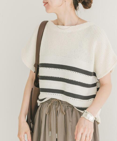 ITEMS URBANRESEARCH(アイテムズ アーバンリサーチ)の「ミックスパターンフレンチニット(ニット/セーター・レディース・その他1/ブラウン/ライトベージュ・FREE)」の4枚目の写真