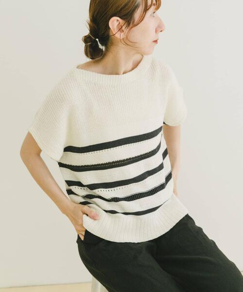 ITEMS URBANRESEARCH(アイテムズ アーバンリサーチ)の「ミックスパターンフレンチニット(ニット/セーター・レディース・その他1/ブラウン/ライトベージュ・FREE)」の8枚目の写真