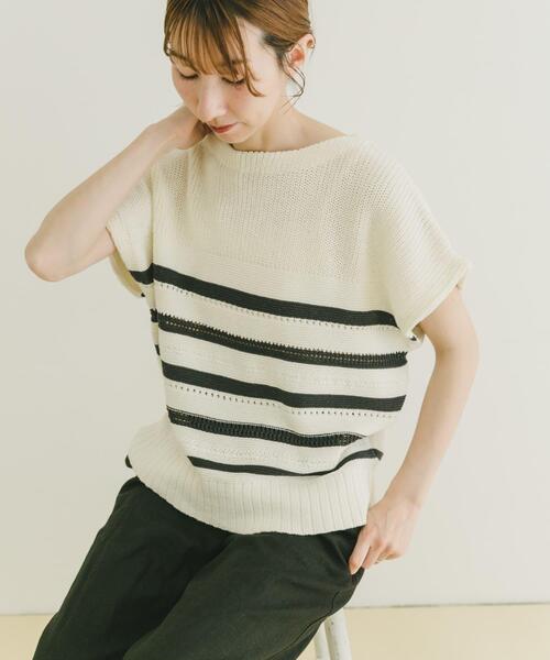 ITEMS URBANRESEARCH(アイテムズ アーバンリサーチ)の「ミックスパターンフレンチニット(ニット/セーター・レディース・その他1/ブラウン/ライトベージュ・FREE)」の9枚目の写真