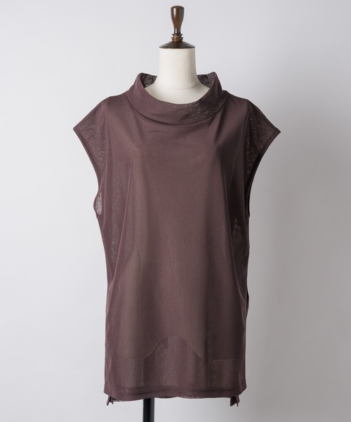 J1U by LA BELLE ETUDE(ジユウバイラベルエチュード)の「ワイドハイネックダブルチュールTOPS(Tシャツ/カットソー・レディース・ホワイト/ブラウン/ブラック/ライトブルー・FREE)」の1枚目の写真
