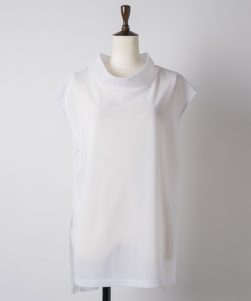 J1U by LA BELLE ETUDE(ジユウバイラベルエチュード)の「ワイドハイネックダブルチュールTOPS(Tシャツ/カットソー・レディース・ホワイト/ブラウン/ブラック/ライトブルー・FREE)」の9枚目の写真