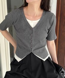 CAPRICIEUX LE'MAGE | 【簡単にお洒落見え】カーディガン風バイカラーレイヤードプルオーバー(Tシャツ/カットソー)