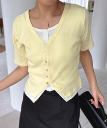 CAPRICIEUX LE'MAGE | 【簡単にお洒落見え】カーディガン風バイカラーレイヤードプルオーバー(Tシャツ/カットソー)
