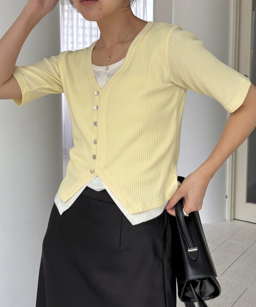 CAPRICIEUX LE'MAGE（カプリシューレマージュ）の「カーディガン風バイカラーレイヤードプルオーバー（Tシャツ/カットソー・レディース・ブラック/グレー/イエロー・FREE）」の16枚目の写真