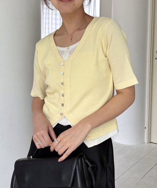 CAPRICIEUX LE'MAGE（カプリシューレマージュ）の「カーディガン風バイカラーレイヤードプルオーバー（Tシャツ/カットソー・レディース・ブラック/グレー/イエロー・FREE）」の18枚目の写真