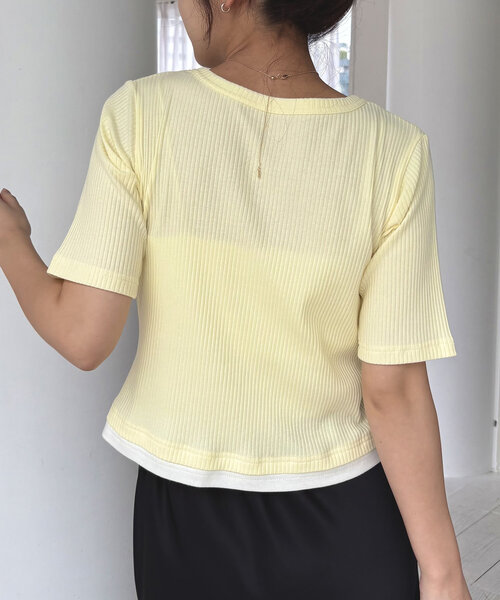 CAPRICIEUX LE'MAGE（カプリシューレマージュ）の「カーディガン風バイカラーレイヤードプルオーバー（Tシャツ/カットソー・レディース・ブラック/グレー/イエロー・FREE）」の21枚目の写真