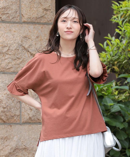 n'OrLABEL（ノアールレーベル）の「【接触冷感】タックドルマンカットソー（Tシャツ/カットソー・レディース・オレンジ/オフホワイト/ブラック・2/1）」の6枚目の写真