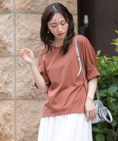 n'OrLABEL（ノアールレーベル）の「【接触冷感】タックドルマンカットソー（Tシャツ/カットソー・レディース・オレンジ/オフホワイト/ブラック・2/1）」の7枚目の写真