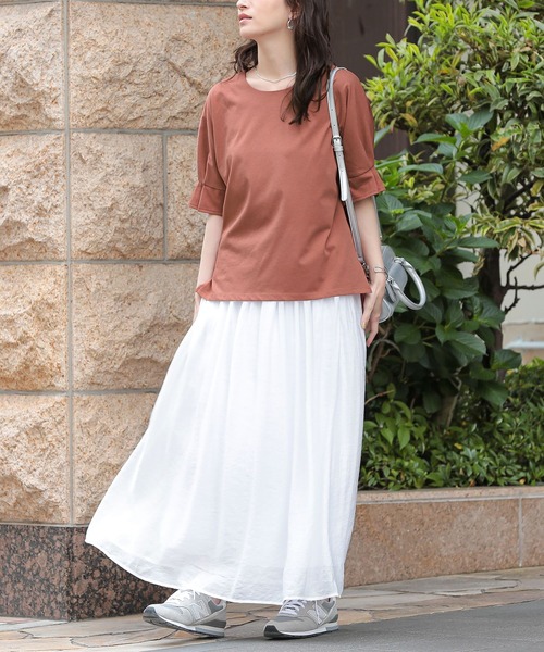 n'OrLABEL（ノアールレーベル）の「【接触冷感】タックドルマンカットソー（Tシャツ/カットソー・レディース・オレンジ/オフホワイト/ブラック・2/1）」の9枚目の写真