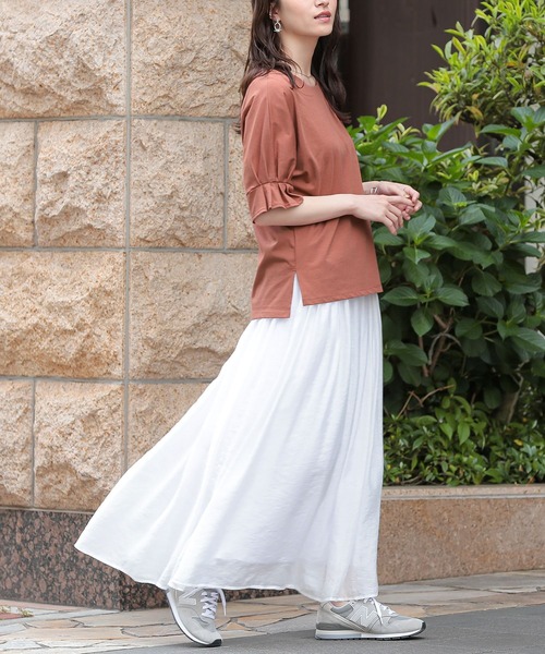 n'OrLABEL（ノアールレーベル）の「【接触冷感】タックドルマンカットソー（Tシャツ/カットソー・レディース・オレンジ/オフホワイト/ブラック・2/1）」の10枚目の写真