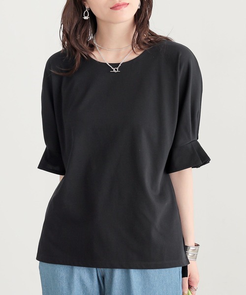 n'OrLABEL（ノアールレーベル）の「【接触冷感】タックドルマンカットソー（Tシャツ/カットソー・レディース・オレンジ/オフホワイト/ブラック・2/1）」の18枚目の写真