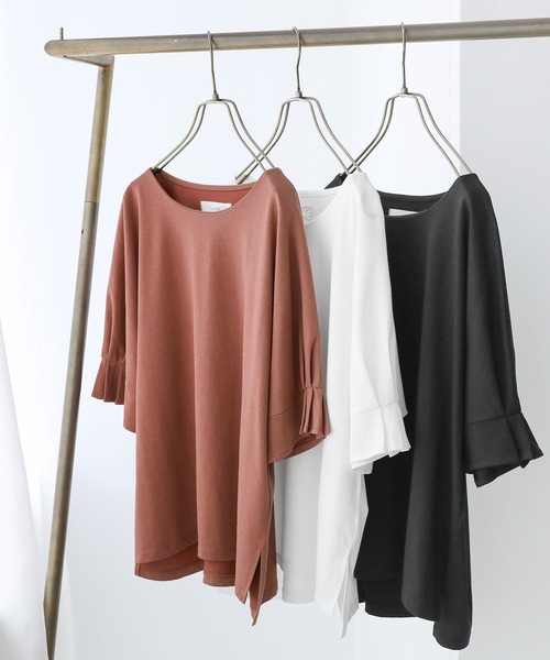 n'OrLABEL（ノアールレーベル）の「【接触冷感】タックドルマンカットソー（Tシャツ/カットソー・レディース・オレンジ/オフホワイト/ブラック・2/1）」の4枚目の写真