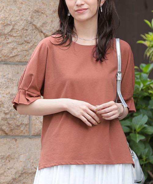 n'OrLABEL（ノアールレーベル）の「【接触冷感】タックドルマンカットソー（Tシャツ/カットソー・レディース・オレンジ/オフホワイト/ブラック・2/1）」の5枚目の写真